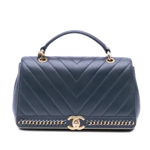 Chevron Sheepskin Stitched Chain Top Handle Flap