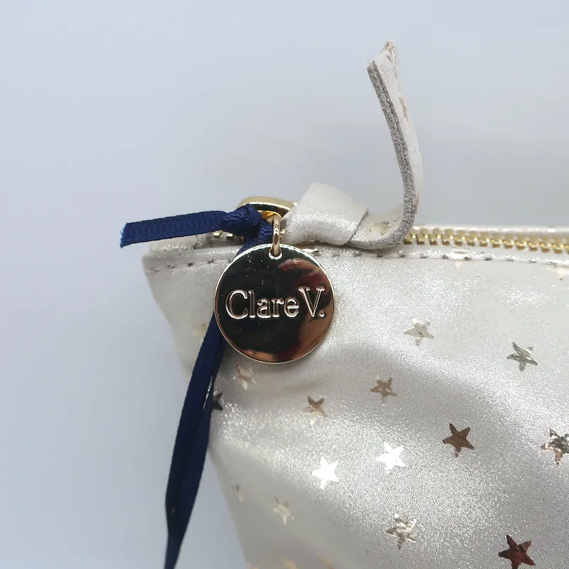 Clare V. Flat Clutch Shimmer Stars Print Metallic Nubuck NEW