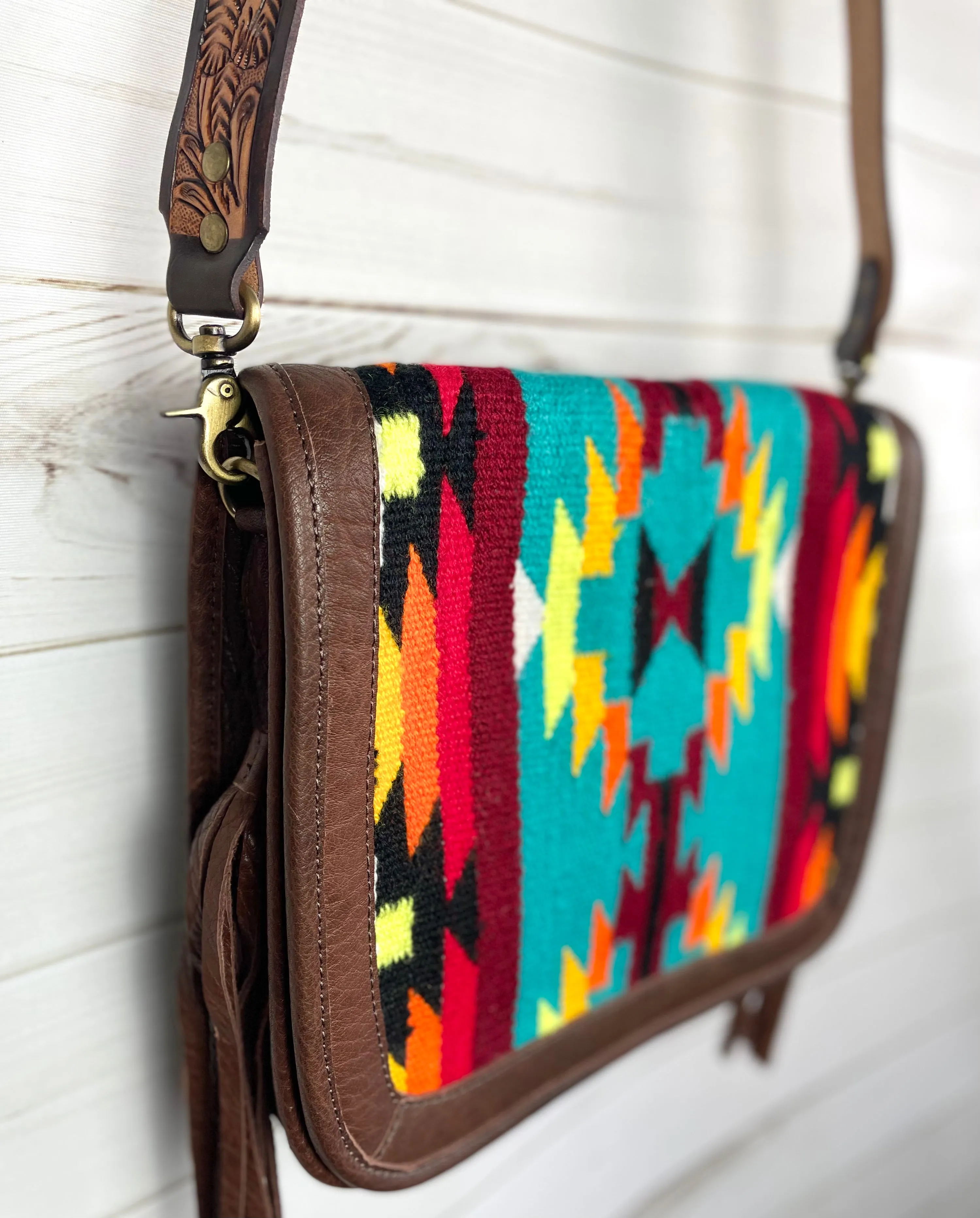 Clearance! Southwestern Sunset Wool and Leather Handbag Satchel