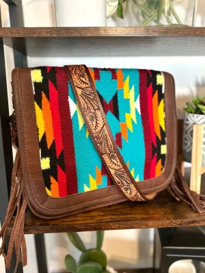 Clearance! Southwestern Sunset Wool and Leather Handbag Satchel