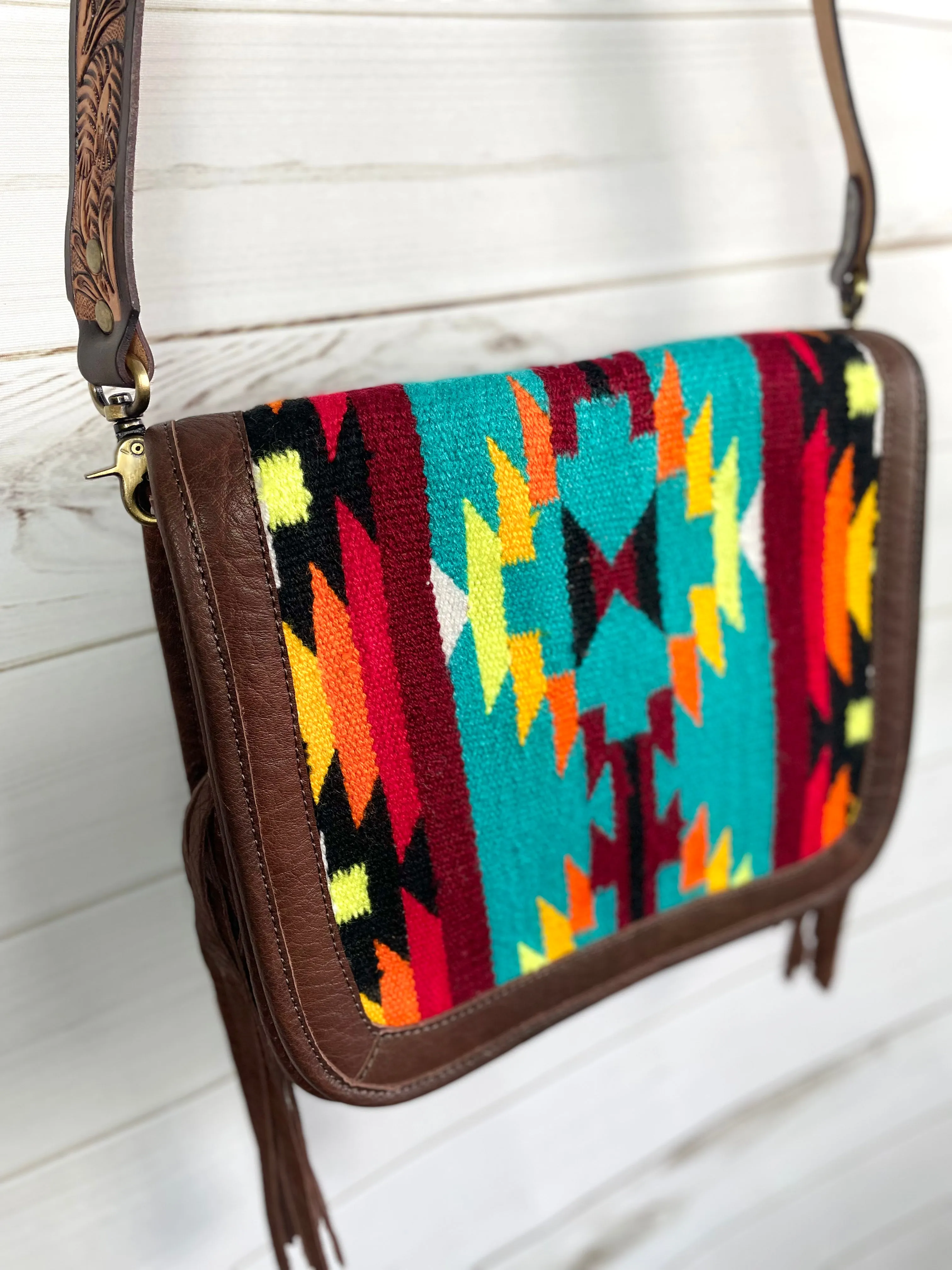 Clearance! Southwestern Sunset Wool and Leather Handbag Satchel