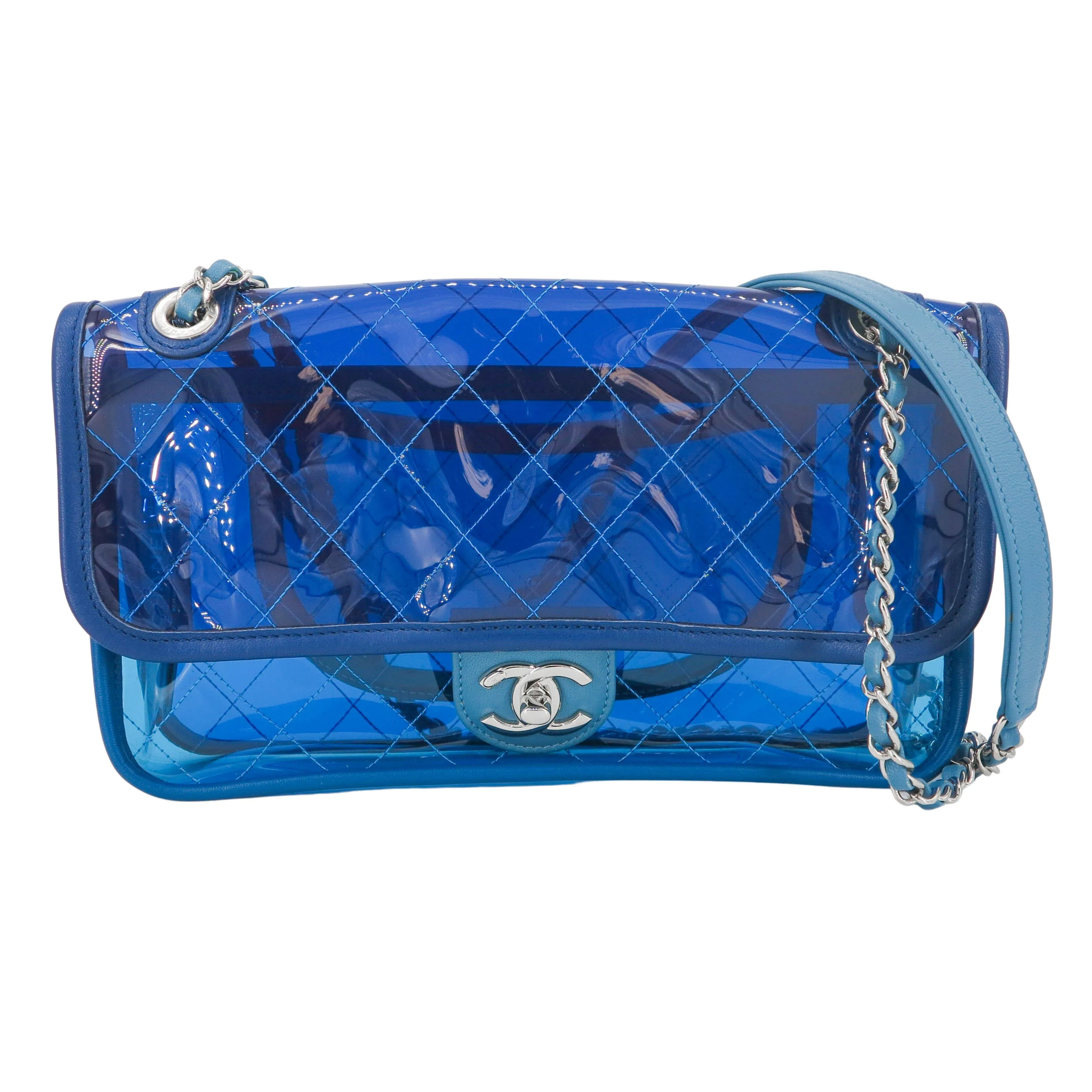 Coco Splash Blue PVC Medium Flap Bag