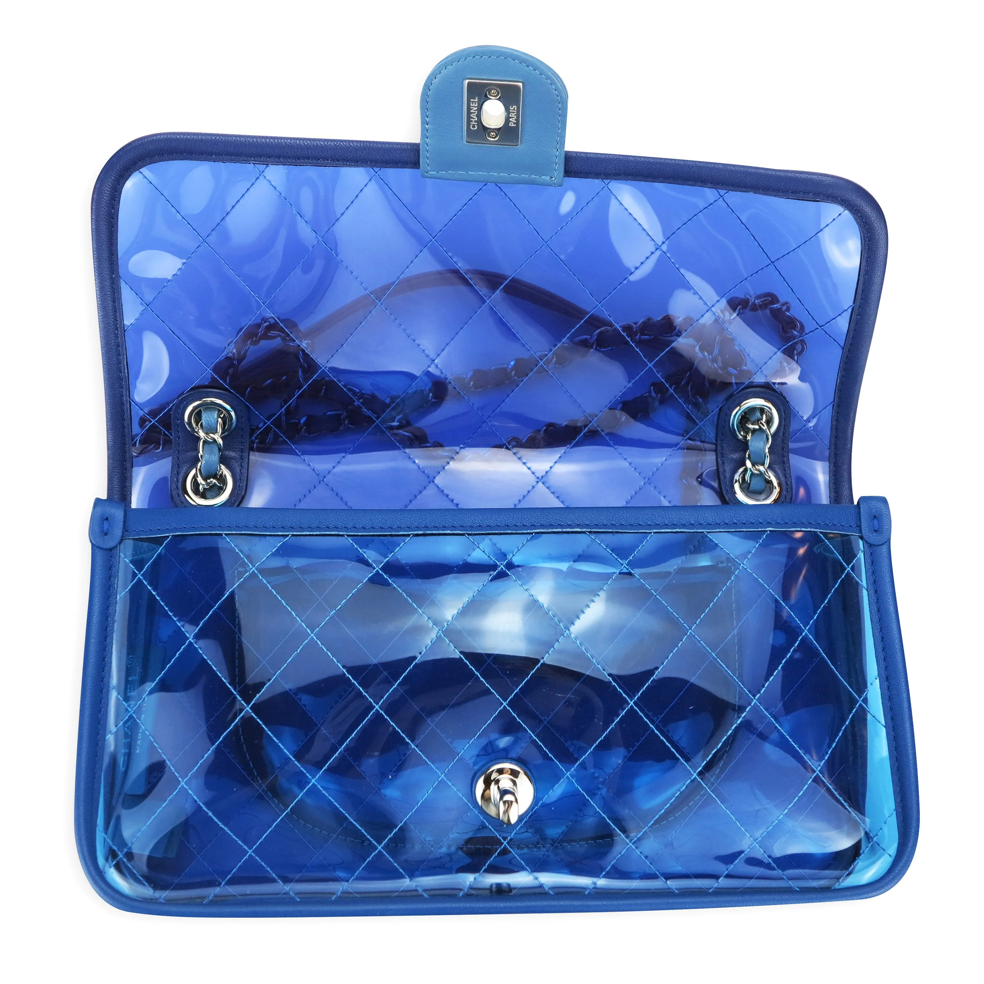 Coco Splash Blue PVC Medium Flap Bag
