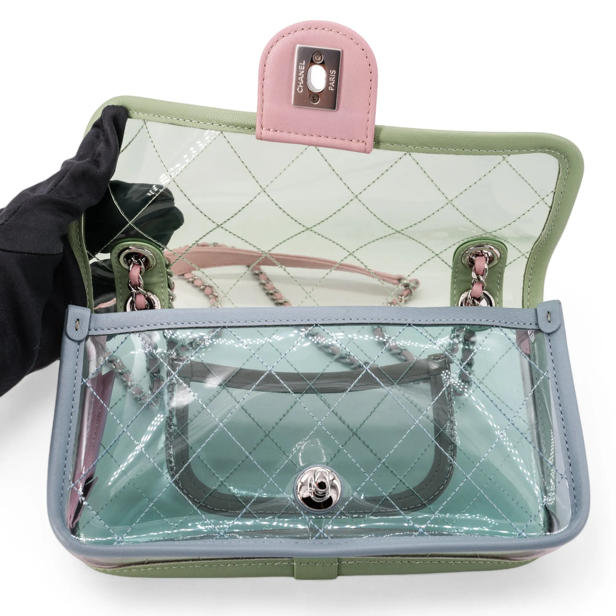 Coco Splash PVC Mini Flap Bag Green Pink Blue