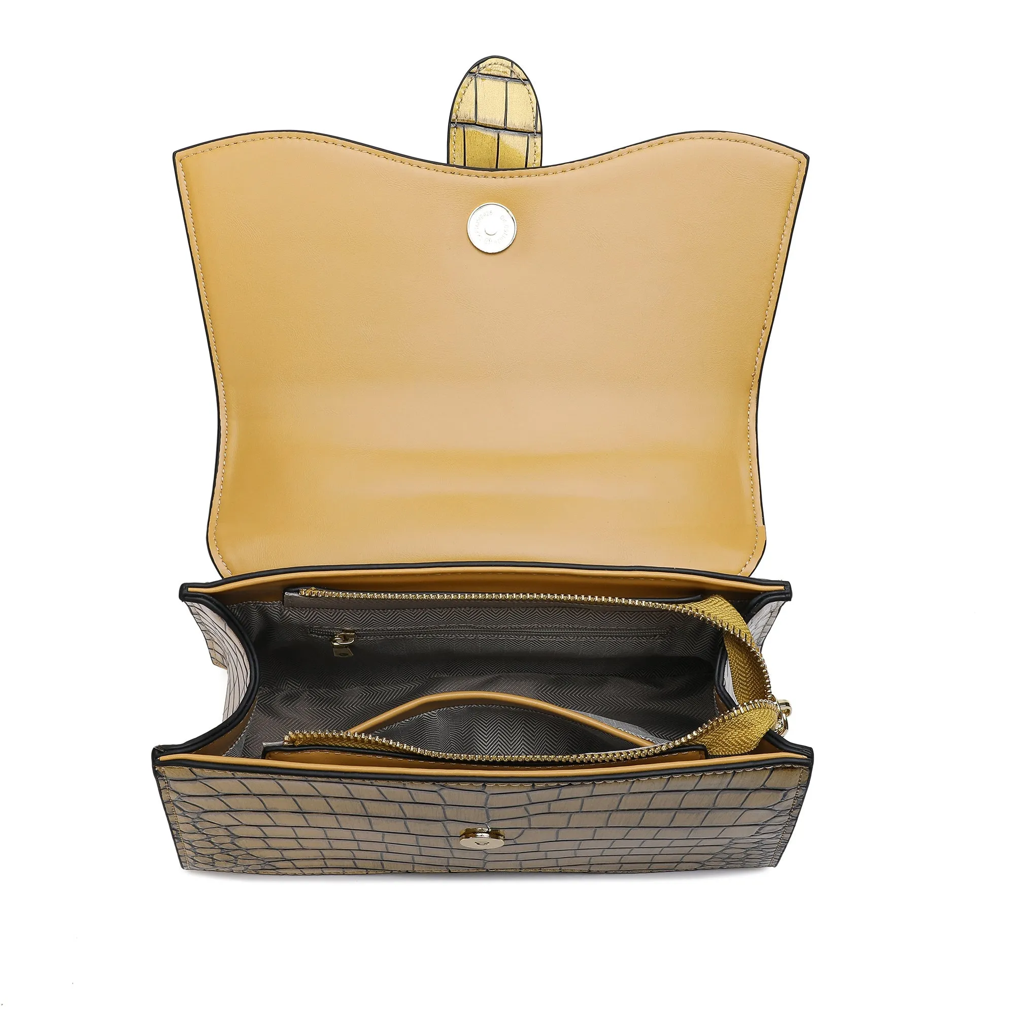 Croc-pattern Printed Leather Satchel