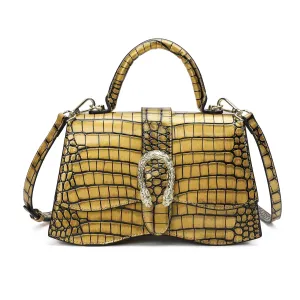 Croc-pattern Printed Leather Satchel