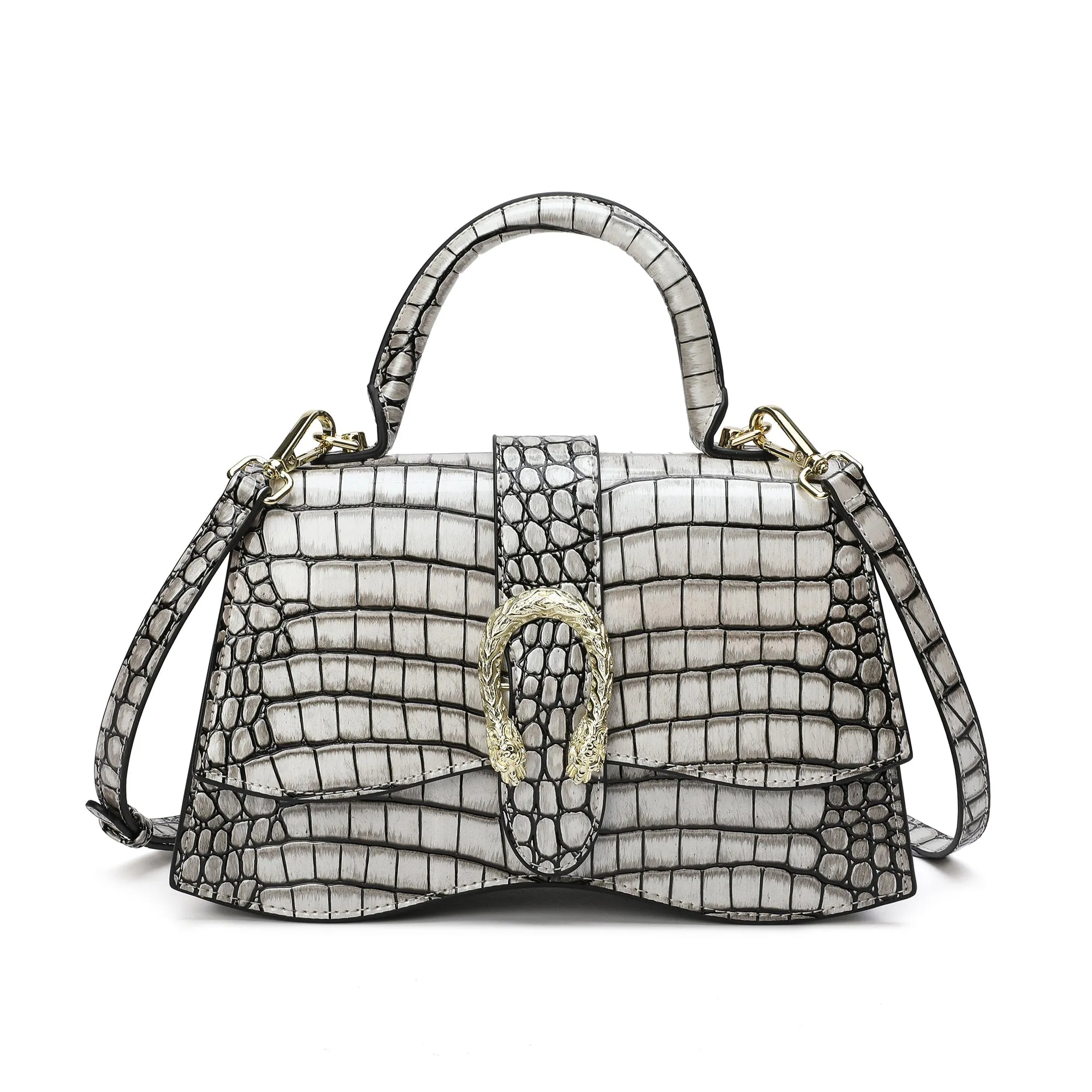 Croc-pattern Printed Leather Satchel