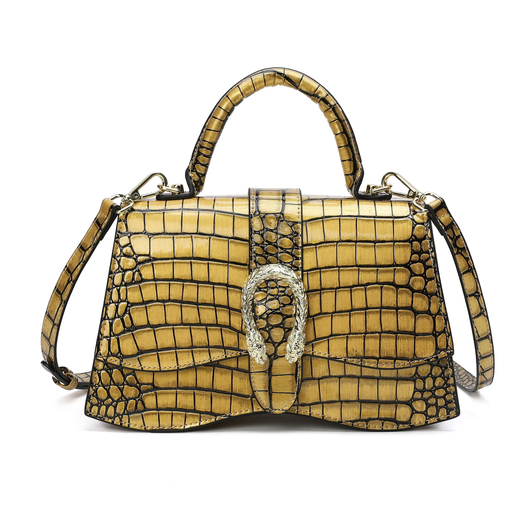 Croc-pattern Printed Leather Satchel