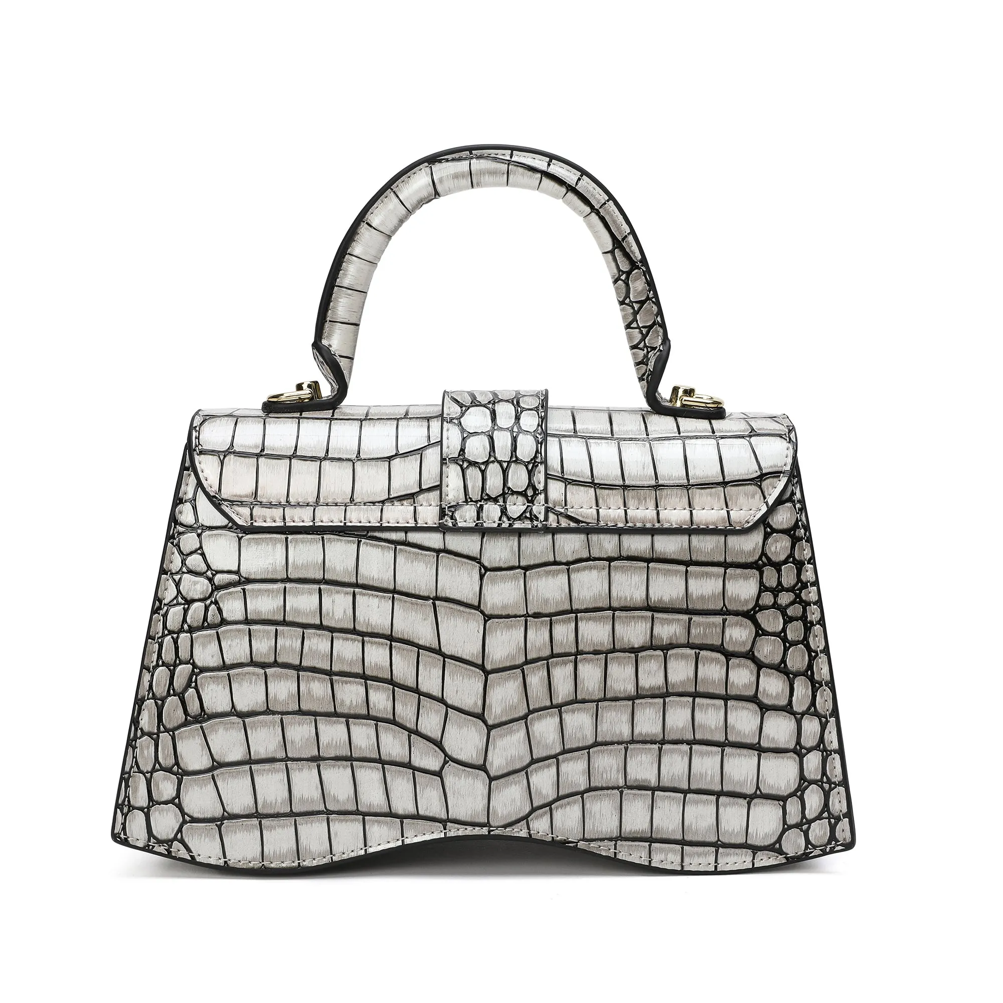 Croc-pattern Printed Leather Satchel