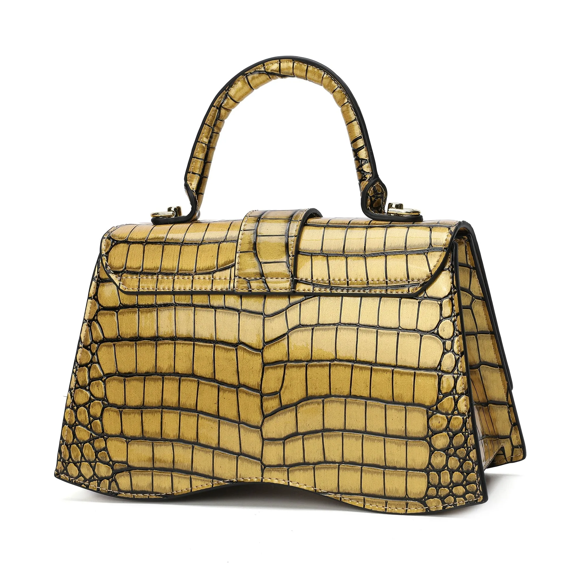 Croc-pattern Printed Leather Satchel