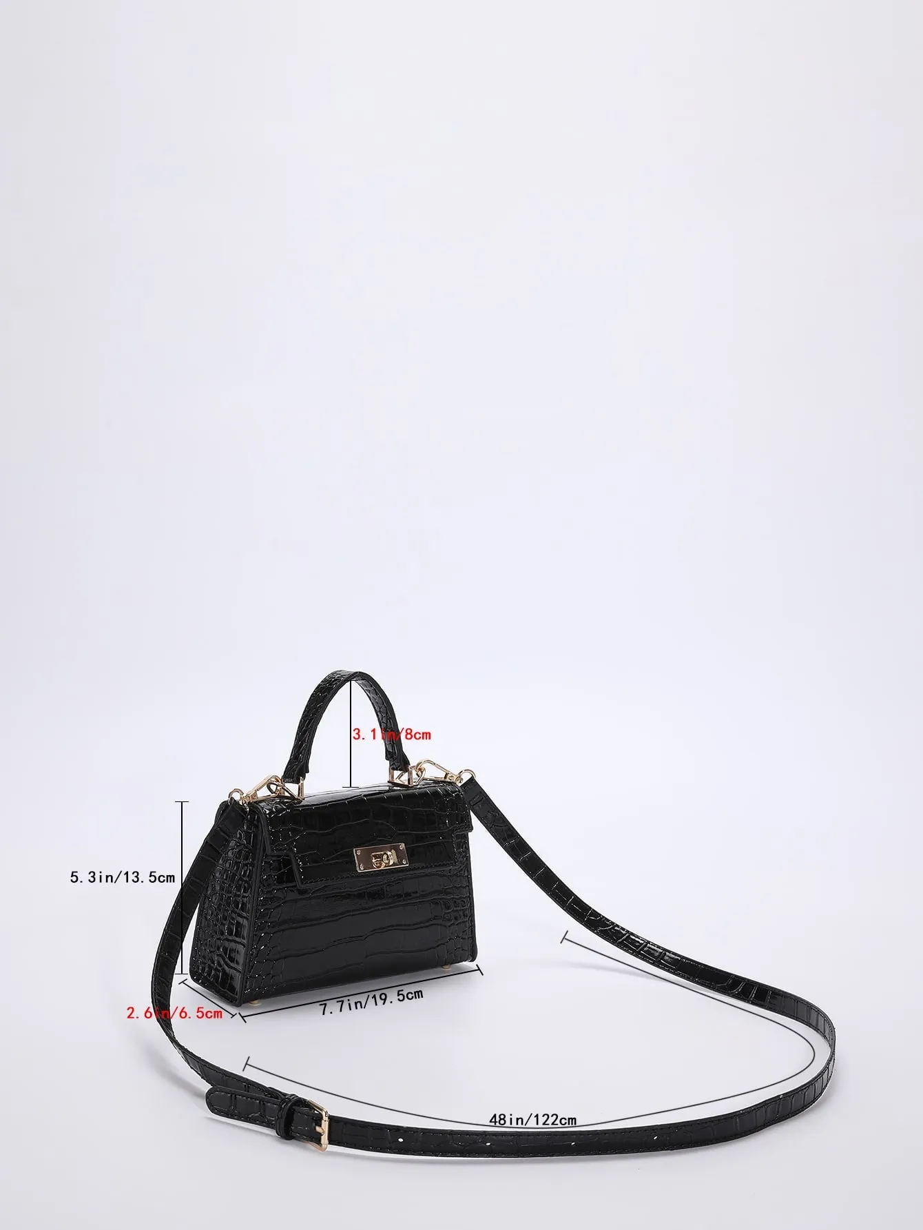 Crocodile Embossed Square Bag - Black