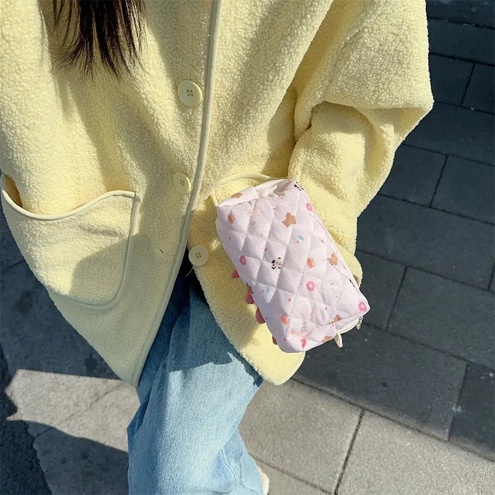 Cute Cartoon Print Women's Cosmetic Bag Portable Ladies Makeup Case Travel Storage Bags Casual Female Clutch Purse Handbags