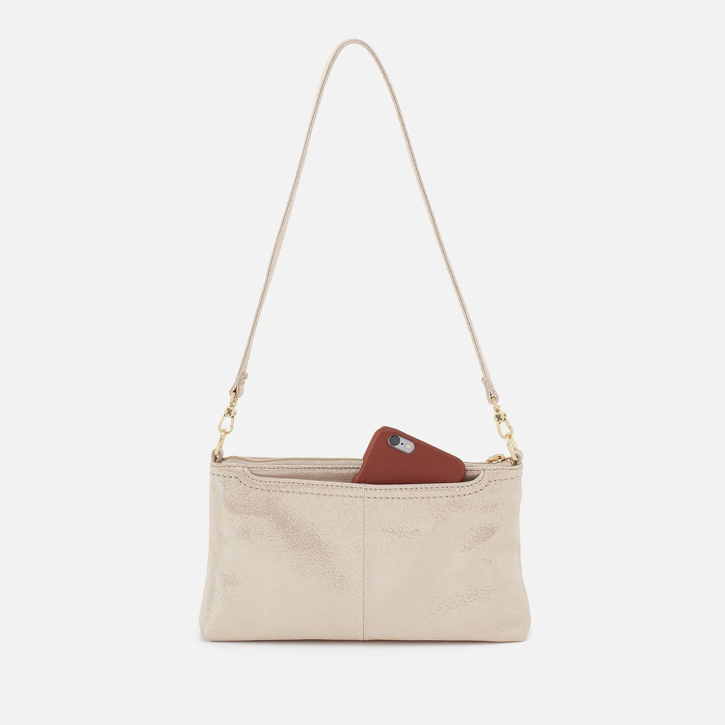 Darcy Crossbody In Metallic Leather - Sand Shimmer