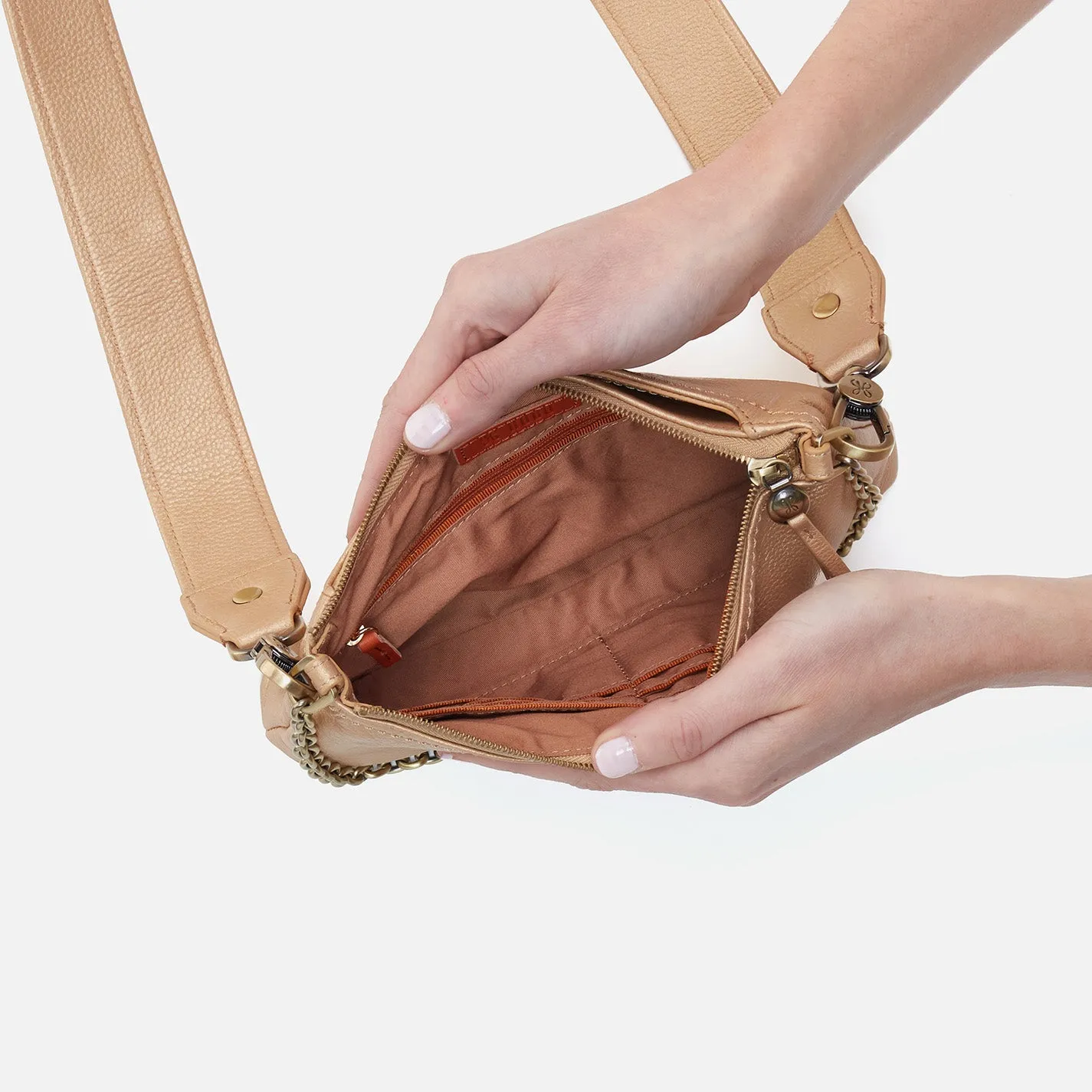 Darcy Crossbody In Pebbled Metallic Leather - Dusty Gold