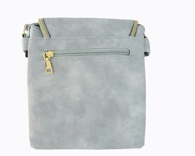 Desi Vegan Suede Dusty Blue Crossbody Handbag