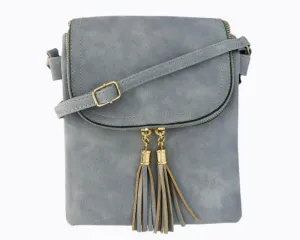 Desi Vegan Suede Dusty Blue Crossbody Handbag