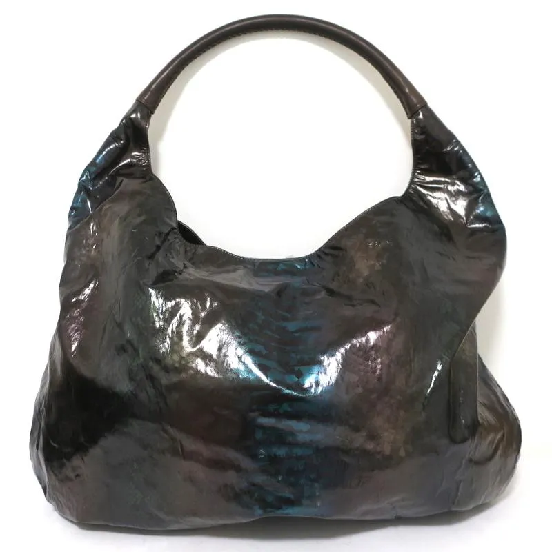 Devi Kroell Hobo Brown/Green Metallic Snakeskin Print Extra Large Shoulder Bag