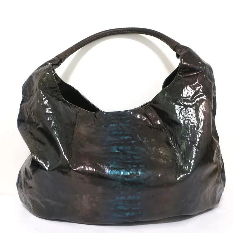 Devi Kroell Hobo Brown/Green Metallic Snakeskin Print Extra Large Shoulder Bag