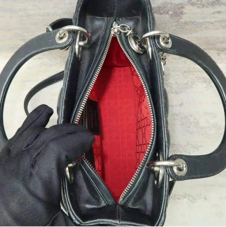 DIOR Medium Lady Black Lambskin Leather Satchel Bag