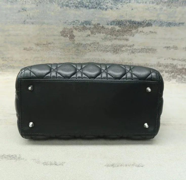 DIOR Medium Lady Black Lambskin Leather Satchel Bag