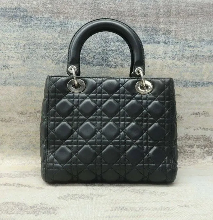 DIOR Medium Lady Black Lambskin Leather Satchel Bag