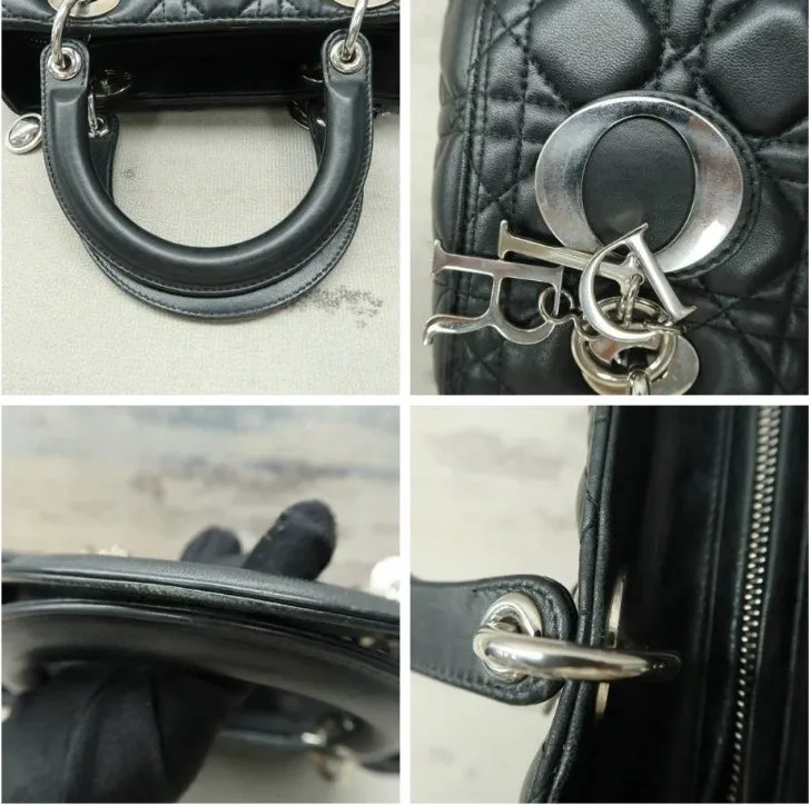 DIOR Medium Lady Black Lambskin Leather Satchel Bag