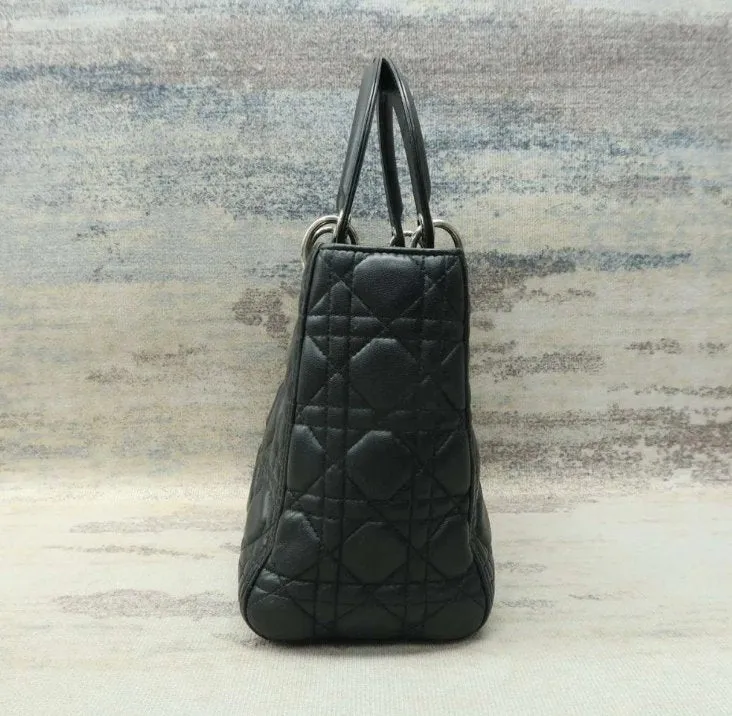 DIOR Medium Lady Black Lambskin Leather Satchel Bag