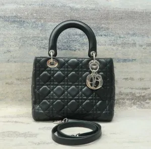 DIOR Medium Lady Black Lambskin Leather Satchel Bag