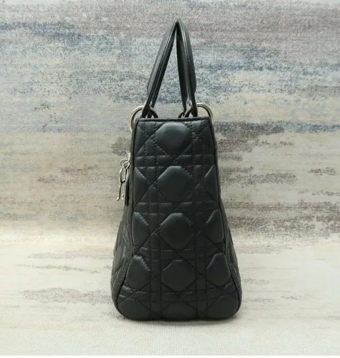 DIOR Medium Lady Black Lambskin Leather Satchel Bag