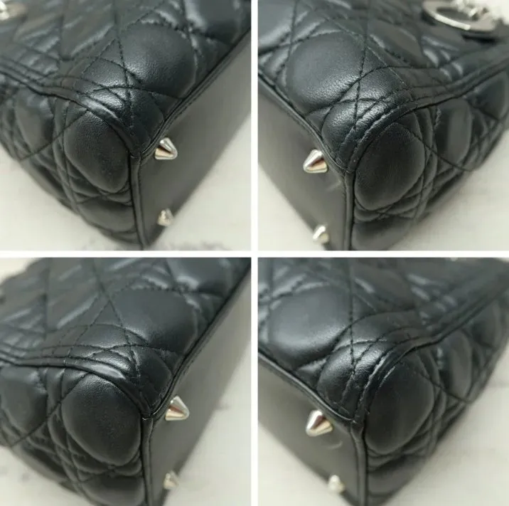 DIOR Medium Lady Black Lambskin Leather Satchel Bag