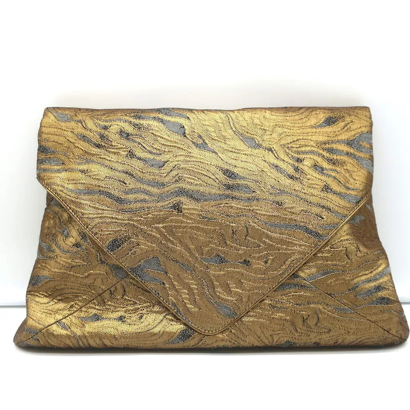 Dries Van Noten Envelope Clutch Gold Metallic Jacquard Bag