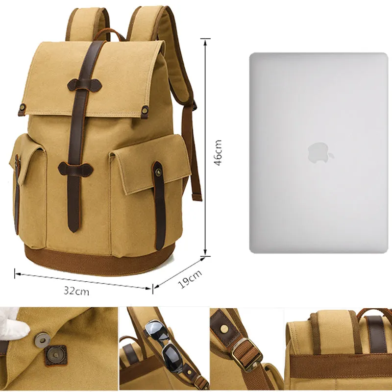 Durable Canvas Backpack Retro Travel Bookbag