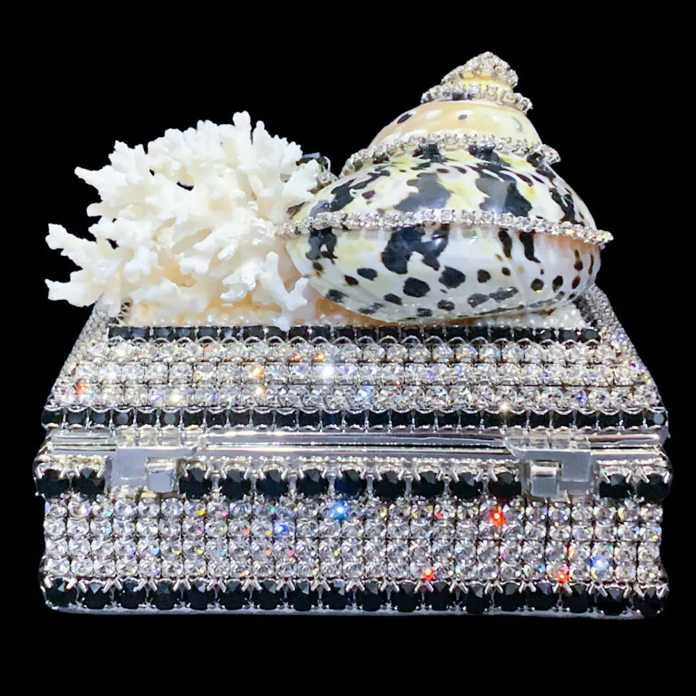 Ebony & Ivory Shell Cluster Keepsake Box Featuring Premium Crystal