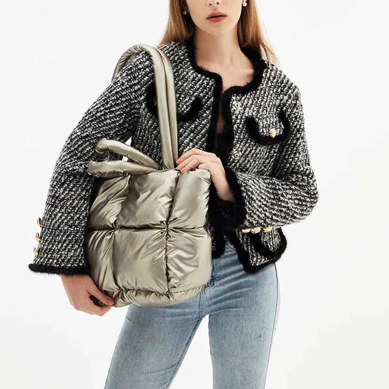Fashion Large Tote Padded Handbags Designer Quilted Women Shoulder Bags Luxury Nylon Down Cotton Crossbody Bag Winter Purse