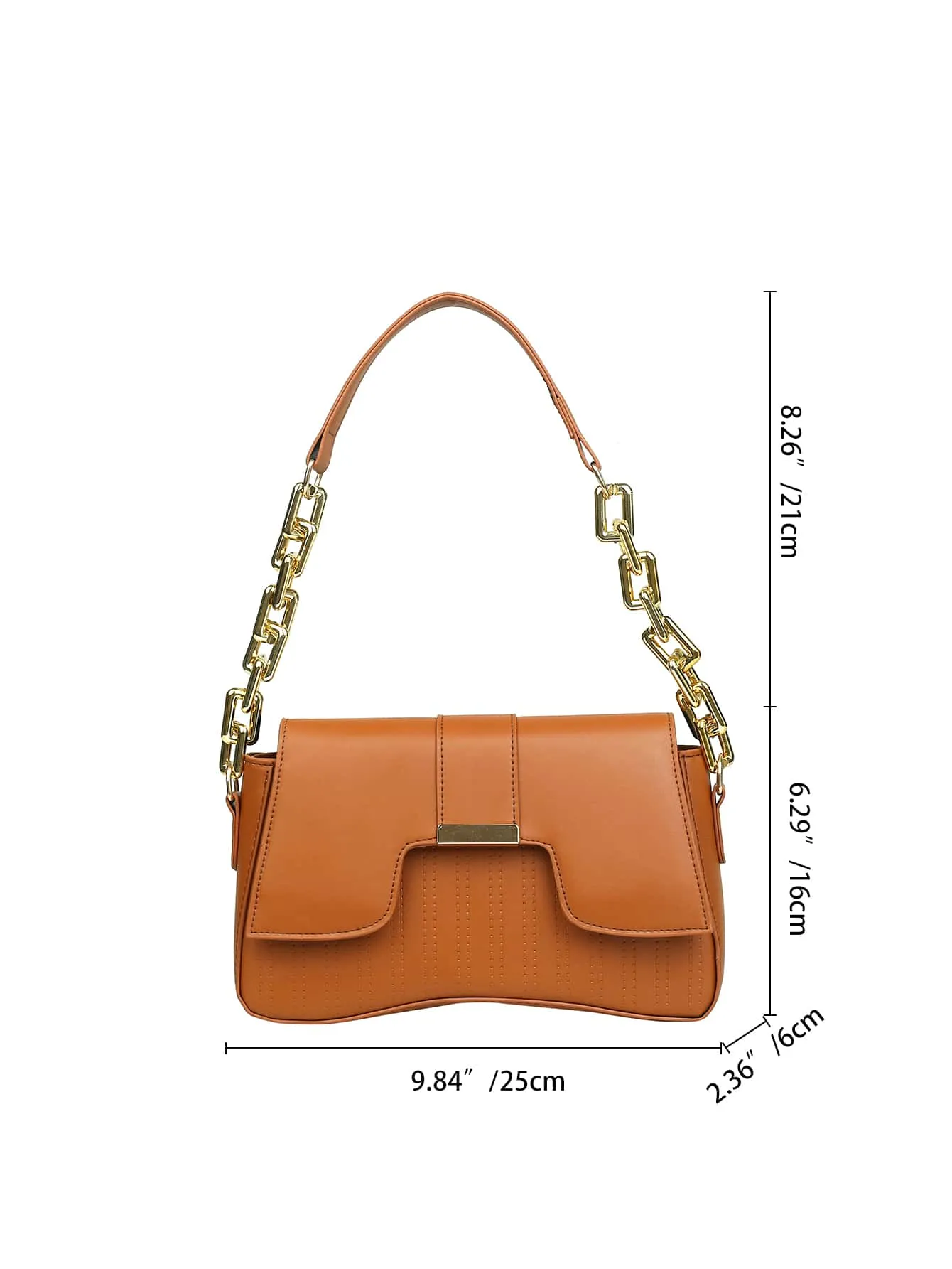 Faux Leather Minimalist Flap Chain Baguette Bag- FD ⚡