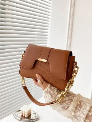 Faux Leather Minimalist Flap Chain Baguette Bag- FD ⚡