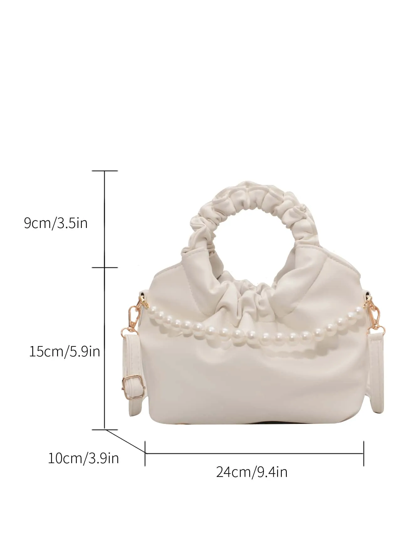 Faux Pearl Decor Ruched Bag - White- FD ⚡