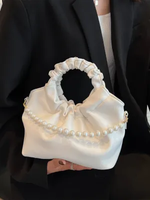Faux Pearl Decor Ruched Bag - White- FD ⚡