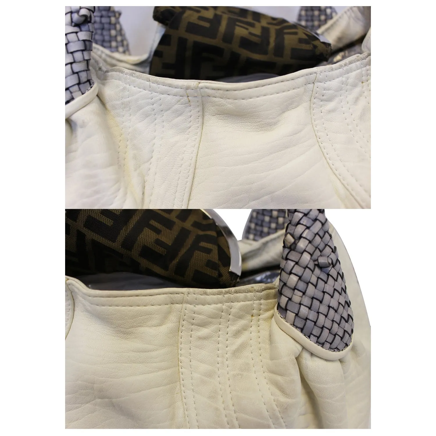 FENDI Spy White Leather Satchel Bag