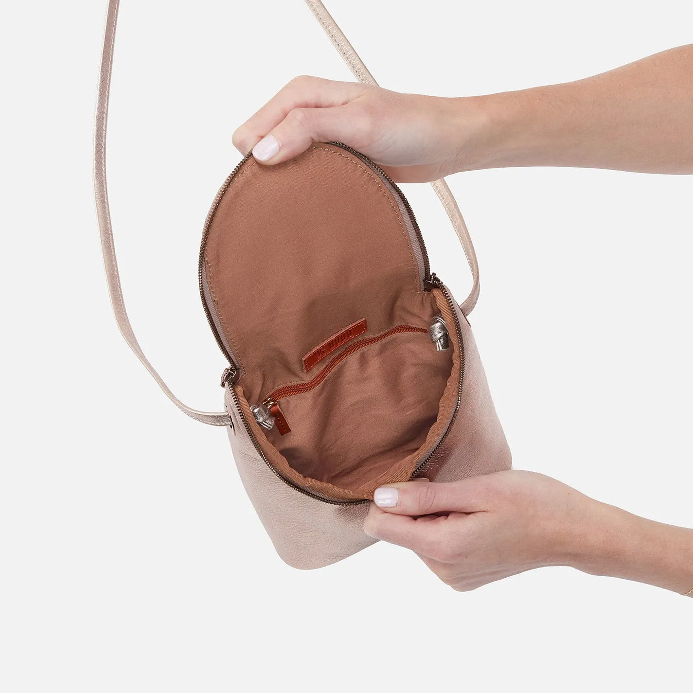 Fern Crossbody In Metallic Leather - Pink Gold Metallic