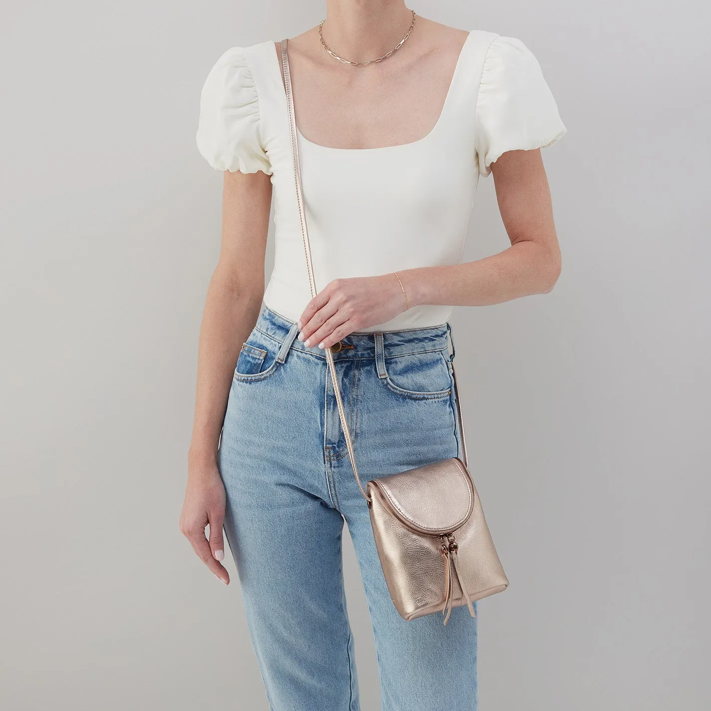 Fern Crossbody In Metallic Leather - Pink Gold Metallic