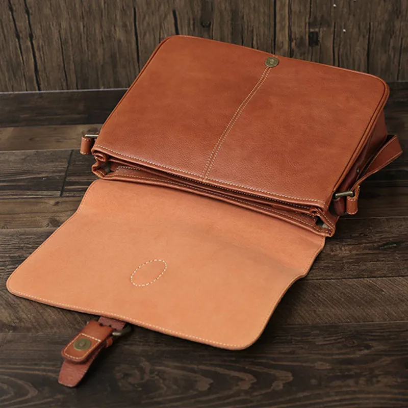 Flash Sale Full Grain Leather Satchel Bag Mens Leather Messenger Bag Leather Crossbody Bag