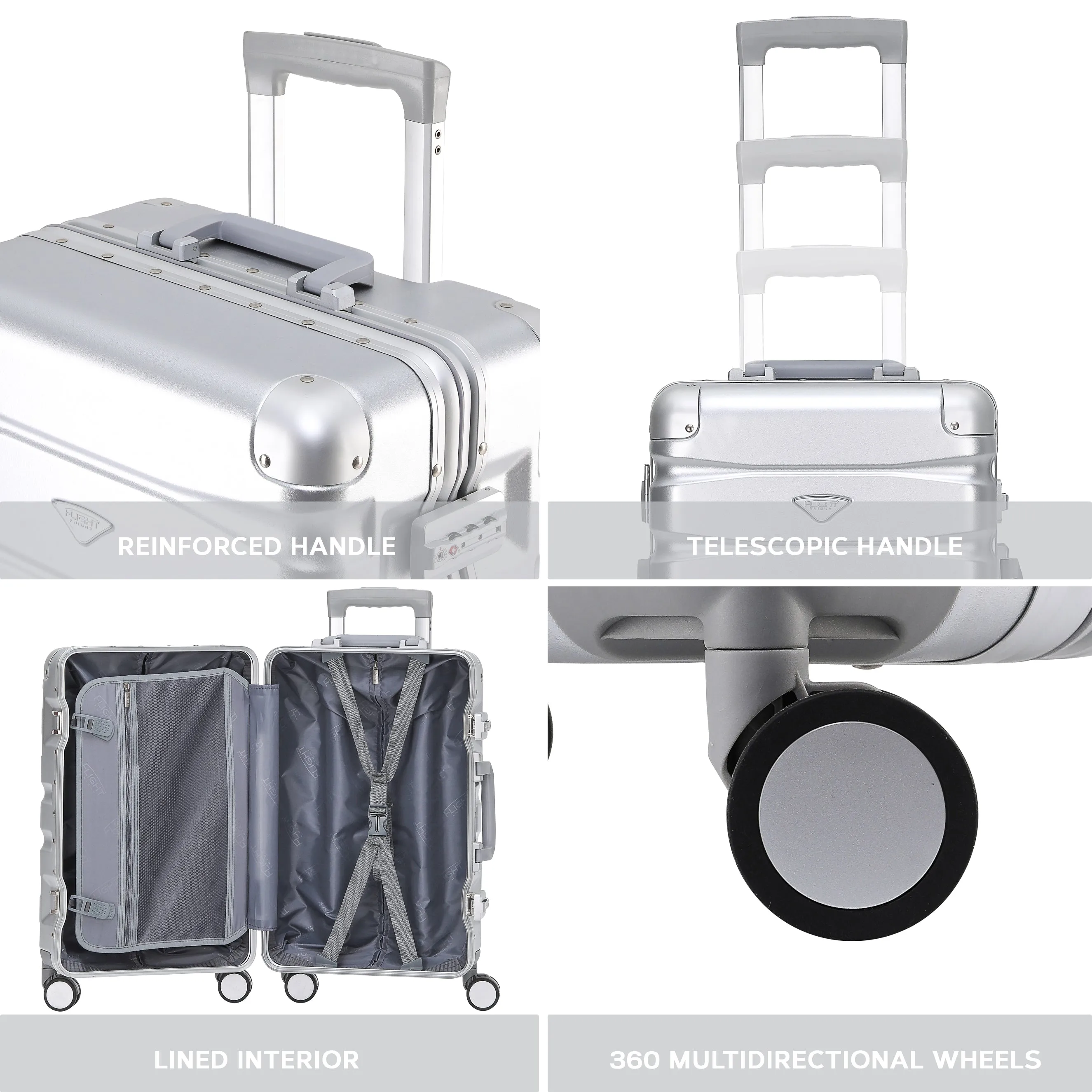 Flight Knight Premium Travel Suitcase - 8 Spinner Wheels - Built-in TSA Lock Lightweight Aluminium Frame, ABS Hard Shell Carry on Check in Luggage Highly Durable - Approved for Over 100 Airlines