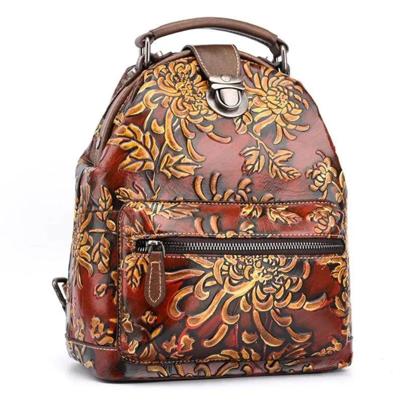 Floral Retro Leather Backpack