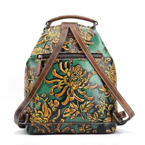 Floral Retro Leather Backpack