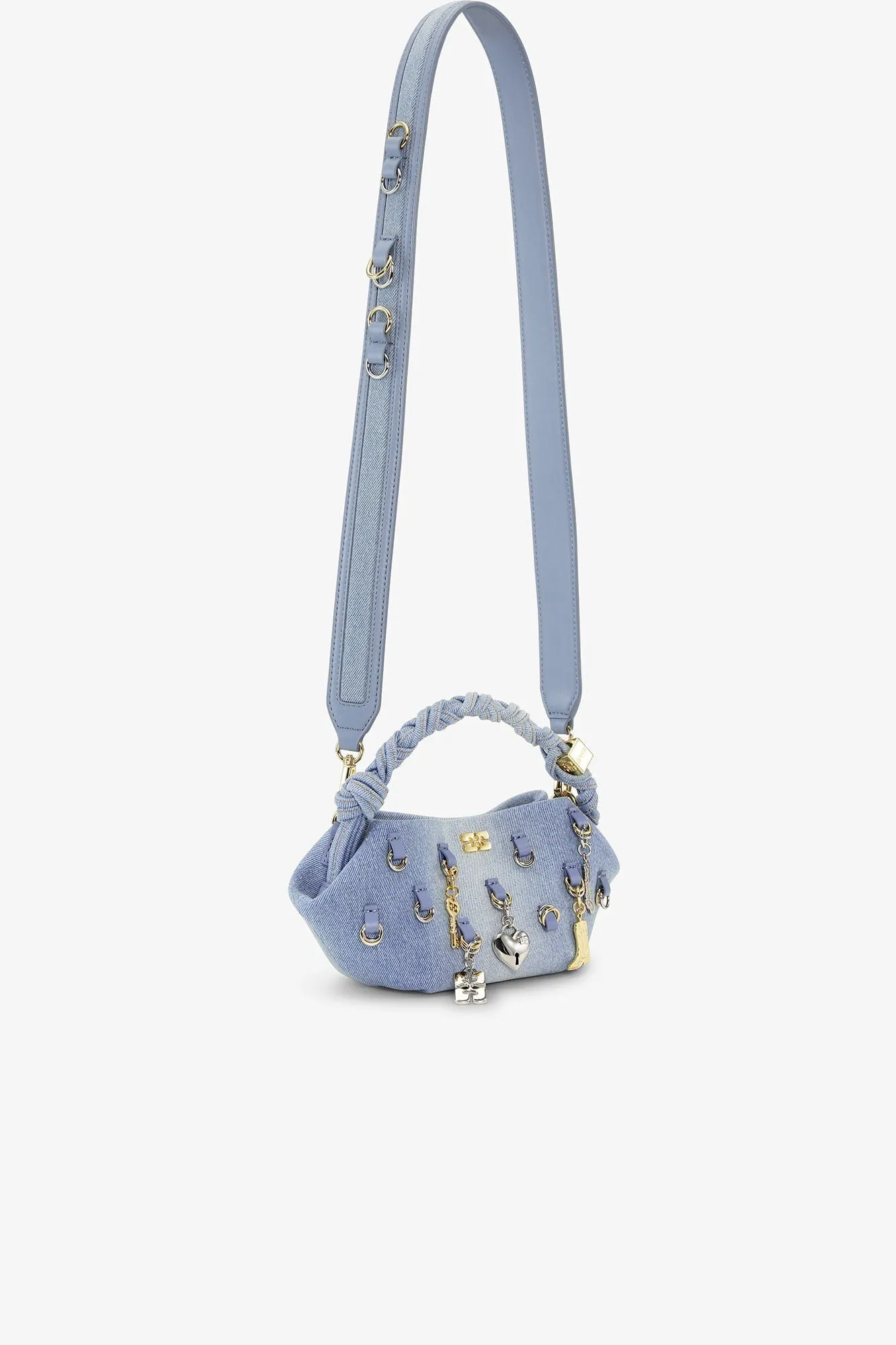 Ganni Bou Bag Mini Denim With Charms in Faded Denim