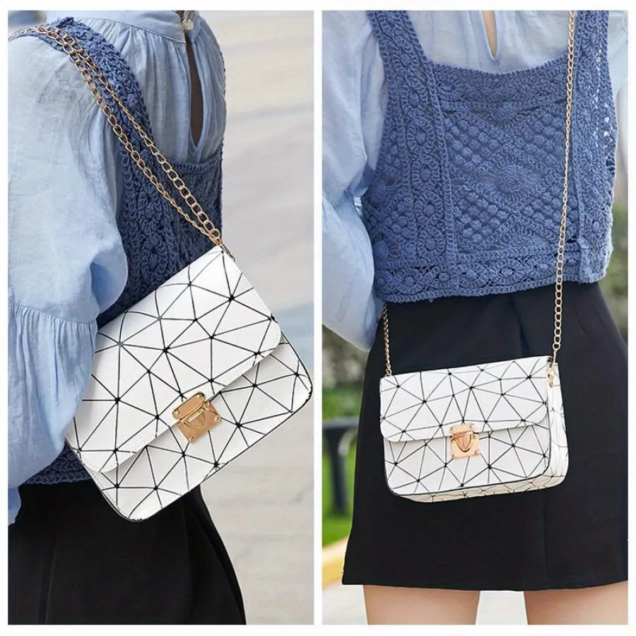 Geometric Chain Strap Crossbody Bag