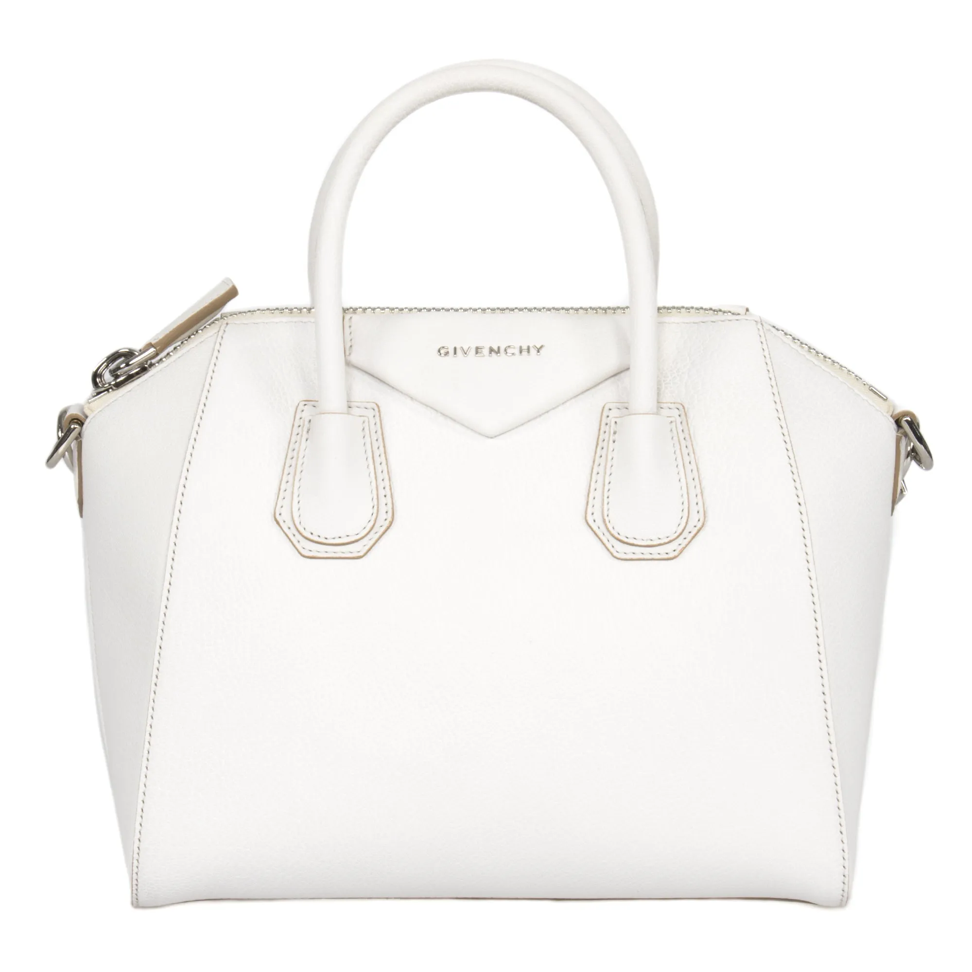 Givenchy Antigona Sugar Goatskin Leather Satchel Bag | White & SIlver Hardware | Small