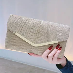 Glitter Ruched Evening Bag, Elegant Envelope Clutch Purse, Women's Flap Handbags For Wedding Prom Party