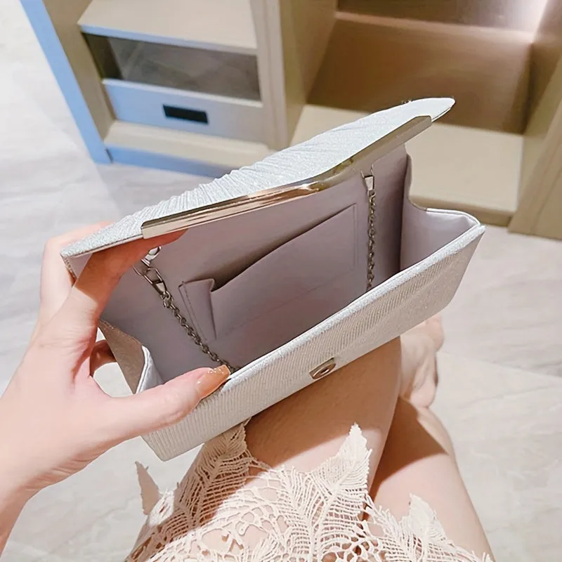 Glitter Ruched Evening Bag, Elegant Envelope Clutch Purse, Women's Flap Handbags For Wedding Prom Party
